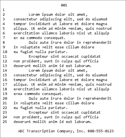 Sample transcript with header and footer patterns